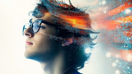 Young Professional with Abstract Digital Elements