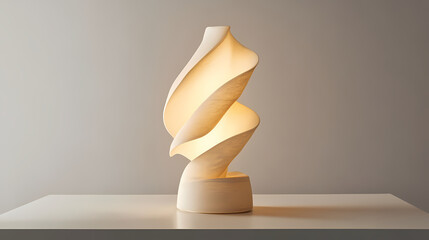 A sculptural modern table lamp isolated on a neutral background, with soft ambient illumination sculptural lamp, illumination, ambient modern. Sculptural. Illustration