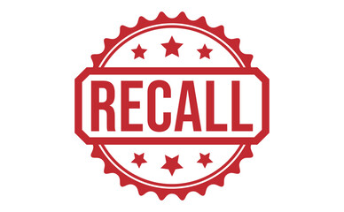 RECALL Red rubber stamp on white background. RECALL stamp sign. RECALL stamp.