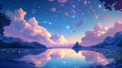 Naklejka premium Starlit River Reflection