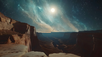 Moonlit Canyon with Galaxy Above