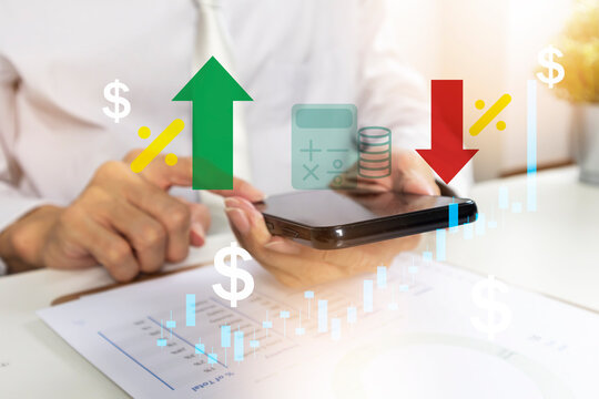 Financial cost business concept, businessmen calculate the increase or decrease of interest rates as the cost of borrowing money for business use that is appropriate for investment.