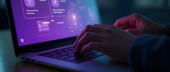 Chat Bot Chat with AI or Artificial Intelligence technology. A Woman using a laptop computer chatting with an intelligent artificial intelligence asks for the answers he wants. ChatGPT, 