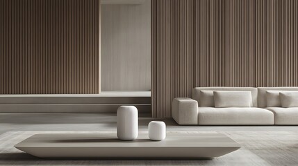 A podcast stage setup with two microphones on a sleek table