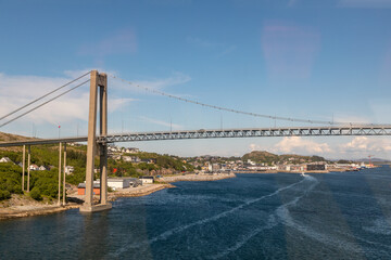 The Span of the Nærøysund Bridge across Nærøysundet strait in northern Norway on a Perfect Midsummer Day