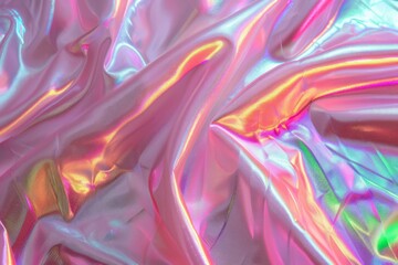 Image of Holographic iridescent effect silk material. Texture for background usage
