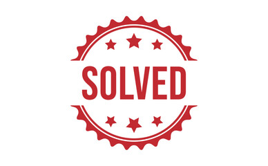 SOLVED Red rubber stamp on white background. SOLVED stamp sign. SOLVED stamp.