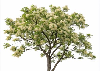 European Ash tree with flowers  isolated on white background