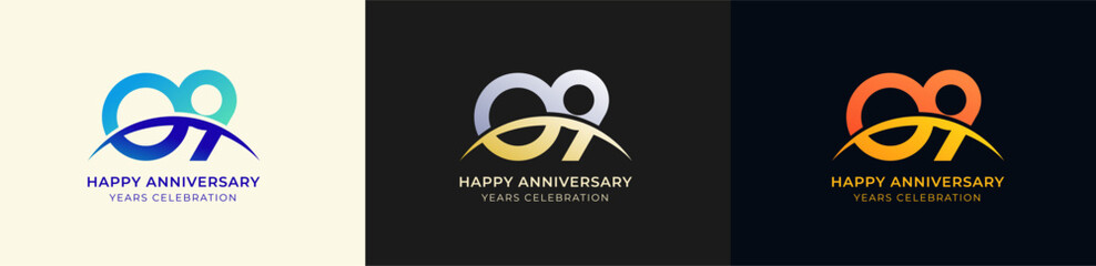 Logo Anniversary with Swoosh Sunrise  9th, 9th Happy Anniversary with Colorful Gradient, Luxury Gold and Silver.