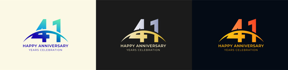Logo Anniversary with Swoosh Sunrise  41th, 41th Happy Anniversary with Colorful Gradient, Luxury Gold and Silver.