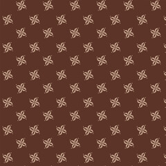 Flowers pattern doodle shapes motif continuous brown background. Modern floral fabric design textile swatch ladies dress, men's shirt all over print block.
