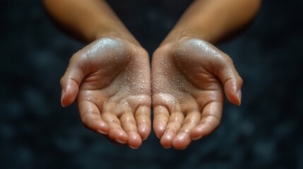 Fototapeta premium Delicate Hands Holding Water Droplets Capturing Natural Beauty