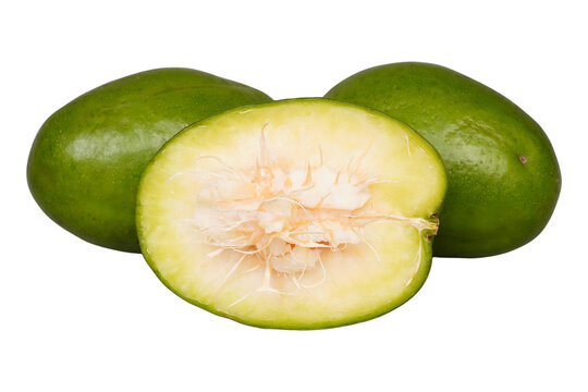 Whole kedondong or ambarella fruit with slices isolated transparent