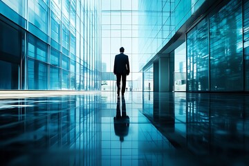 Fototapeta premium Businessman walking in modern office building. Concept of leadership, success, and ambition.