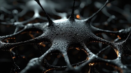 Abstract Neural Network Glowing Dark Water Droplets