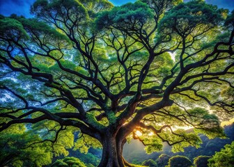 Fototapeta premium Big Black Tree Lush Crown Silhouette Macro Photography