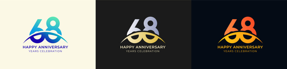Logo Anniversary with Swoosh Sunrise 68th, 68th Happy Anniversary with Colorful Gradient, Luxury Gold and Silver.