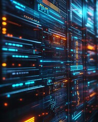 A digital representation of data streams and server interfaces, showcasing technology.