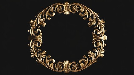 A vintage-inspired circular frame adorned with intricate gold scrollwork, set against a minimalist black background. This elegant design combines timeless sophistication with intricate details, 