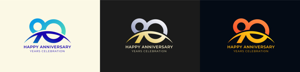 Logo Anniversary with Swoosh Sunrise 90th, 90th Happy Anniversary with Colorful Gradient, Luxury Gold and Silver.