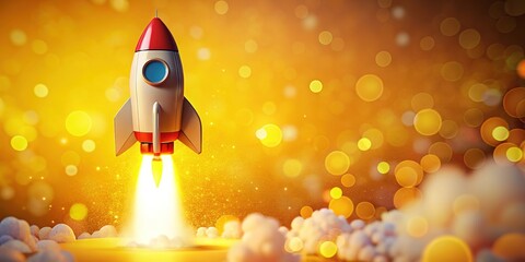 Cartoon Rocket Launch on Yellow Background - Documentary Style