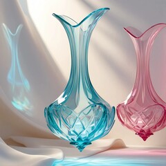 AI GENERATE background, A translucent vase refracting light in gradients of turquoise and pink