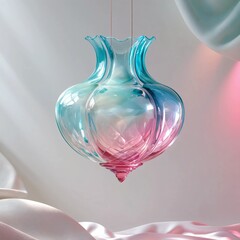 AI GENERATE background, A translucent vase refracting light in gradients of turquoise and pink