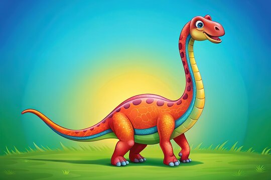 Cute Omeisaurus Dinosaur Cartoon Illustration with Copy Space