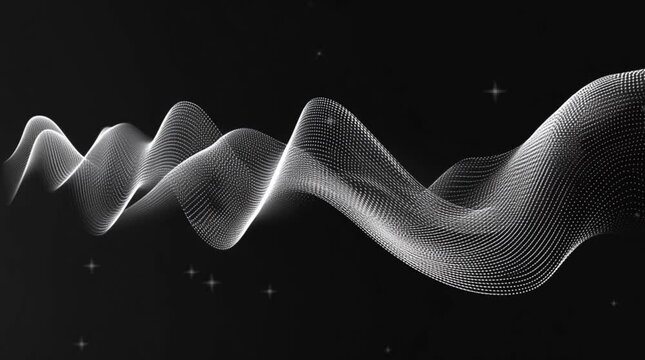 Abstract digital green white equalizer, sound wave pattern element in black background