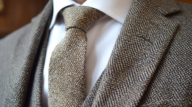 Elegant Men's Suit with Patterned Tie and Crisp White Shirt Detail