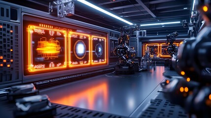 Obraz premium Futuristic Robotic Factory Control Room