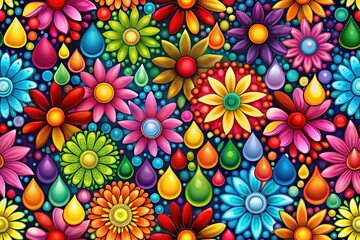 Fototapeta premium Multicolor Drops Floral Seamless Pattern - Rule of Thirds