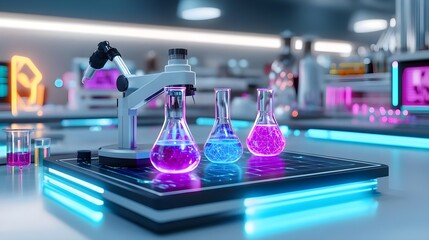 Modern Lab Flasks with Microscope