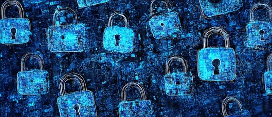 A digital illustration of padlocks over a blue background, symbolizing cybersecurity and protection.