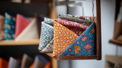 Colorful Fabric Display in a Creative Craft Workshop Setting