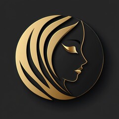 A stylized gold silhouette of a woman's profile with flowing hair against a dark background.