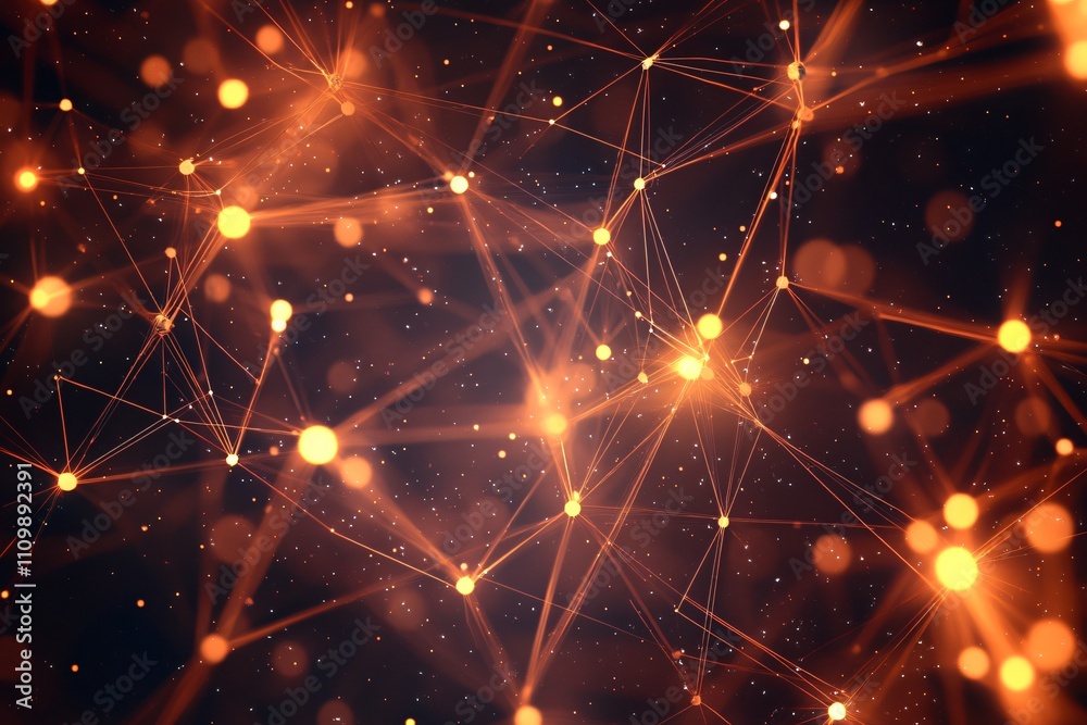 Poster abstract representation of interconnected nodes and glowing points in a dark background.