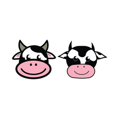 Cute line style smiling cow head design. Cute and fun children's book illustration element design with calm, cheerful and elegant colors. Illustration design element with animal theme