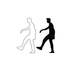 silhouette illustration of a boy in a gesture about to kick a ball. Silhouette illustration of people with a sports theme or outdoor activities. Illustration design with a sports theme