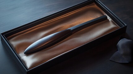 Elegant sleek pen in luxurious box with satin lining and fabric