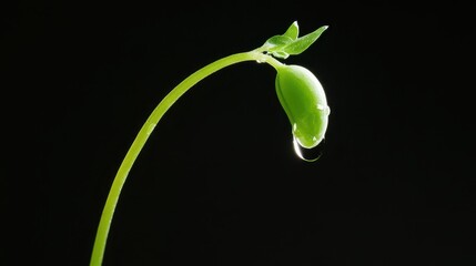 A small green plant with a droplet of water on it