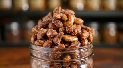Honey-Roasted Cashew Nuts in Glass Jar for Premium Snack Packaging and Marketing
