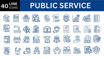 Set of outline Public Services icons. Minimalist thin linear web icon set. Line icons related to public utilities. Gas, electricity, water, heating.