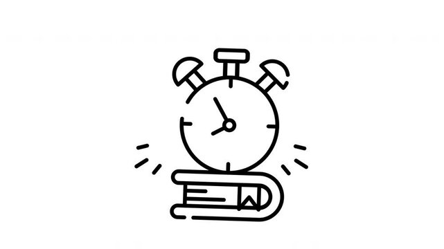Animated study time with book and clock line art