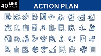 Action plan set of web icons in line style. Strategy action planning icons for web and mobile app. Containing strategy, analysis, planning, strategy, analysis, tasks, goal, implementation and more © Muhammad Asif