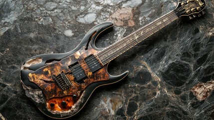 Distressed Electric Guitar on Dark Marble