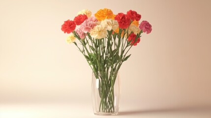Obraz premium Colorful carnation bouquet in vase with soft background light