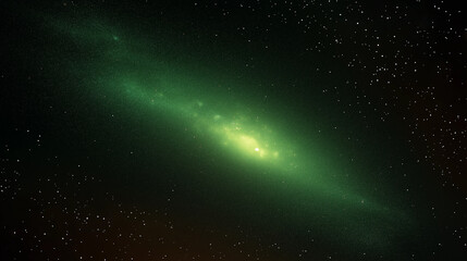 Green galaxy rotating in the vastness of space surrounded by stars