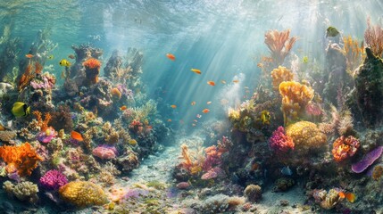 Vibrant Coral Reef Ecosystem with Colorful Marine Life Underwater