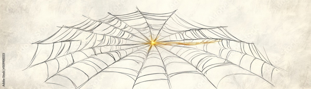 Wall mural a delicate spider web with a central focus point, showcasing intricate design and structure.